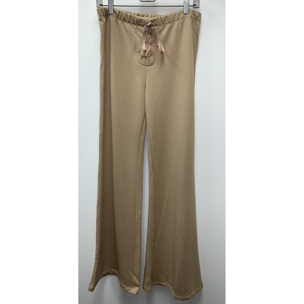 Miaou Pants Women M Shag Beige Sweatpants Wide Leg Knit Casual Lounge